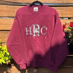 Hard Rock Cafe Sweatshirt Unisex Large Maroon Good Cancun Embroidery
